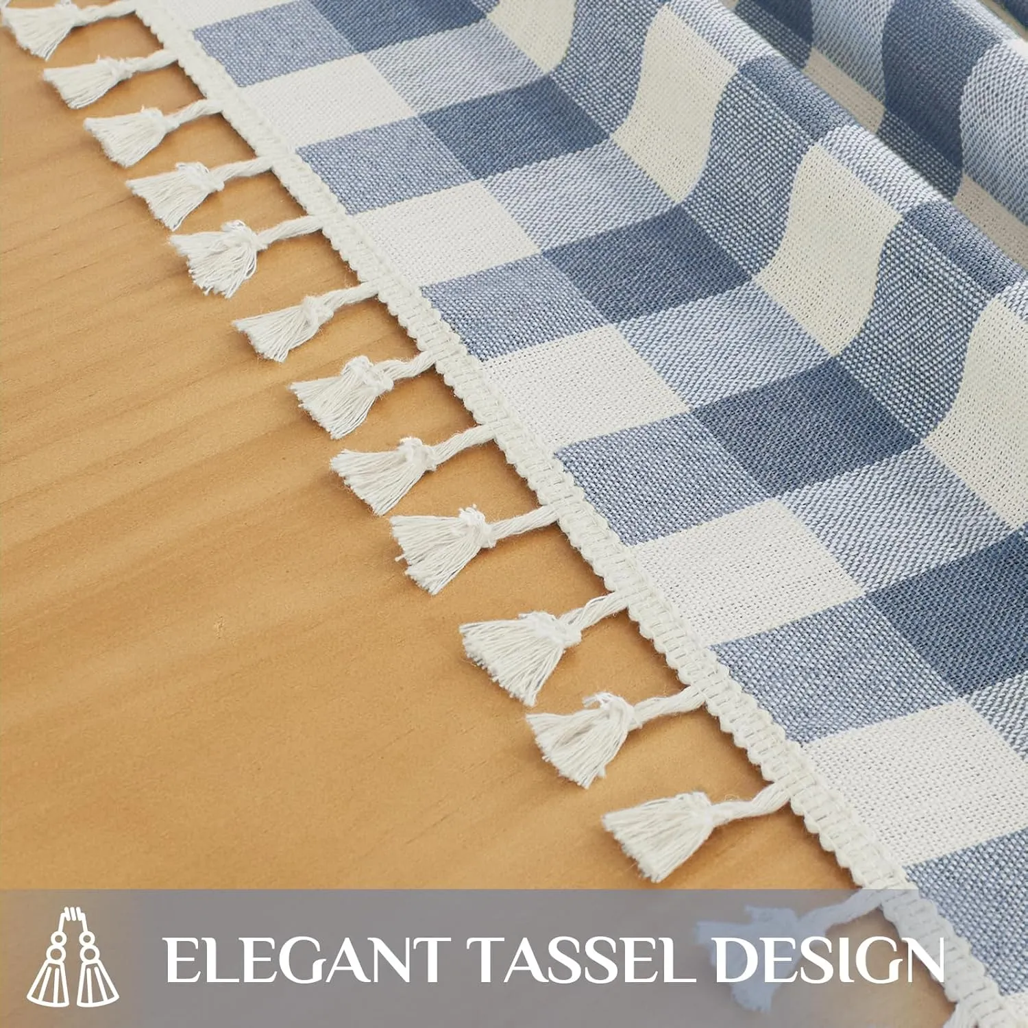 Softalker Checkered Tablecloth Rectangle, Heavy Weight Linen Cotton Gingham Boho Table Cloth with Tassel, Washable Wrinkle Free Buffalo Plaid Table Cover for Dining/Party/Outdoor - 55 x 84 Inch, Blue