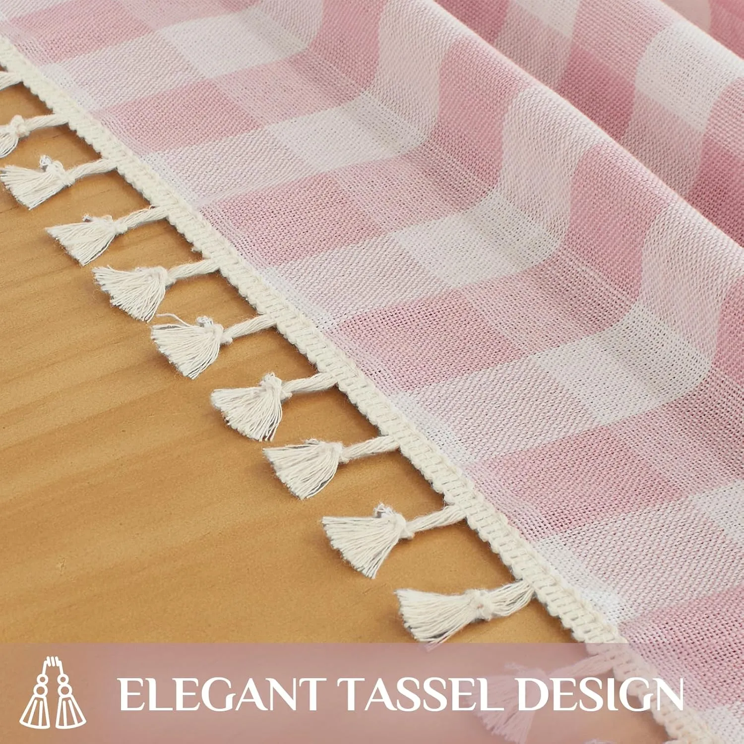 Softalker Checkered Tablecloth Rectangle, Heavy Weight Linen Cotton Gingham Boho Table Cloth with Tassel, Washable Wrinkle Free Buffalo Plaid Table Cover for Dining/Party/Outdoor - 55 x 84 Inch, Pink