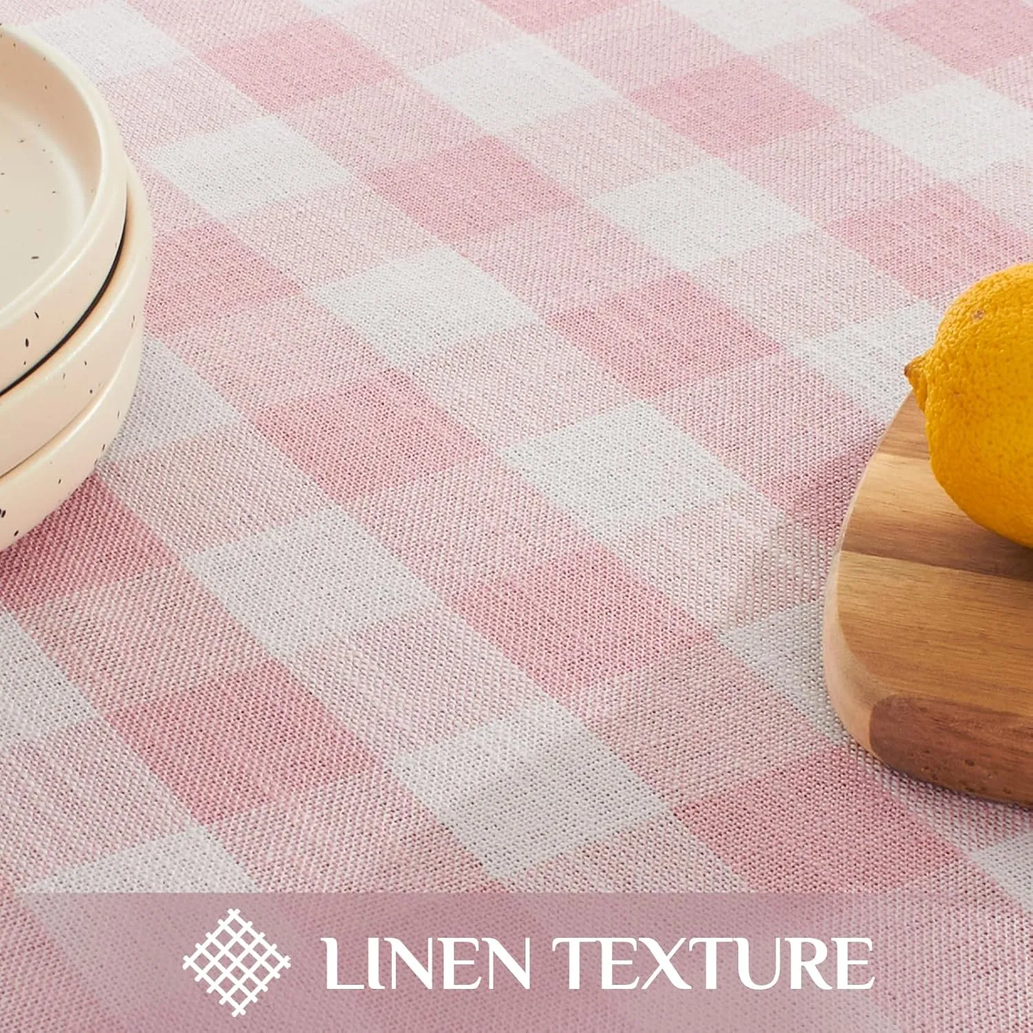 Softalker Checkered Tablecloth Rectangle, Heavy Weight Linen Cotton Gingham Boho Table Cloth with Tassel, Washable Wrinkle Free Buffalo Plaid Table Cover for Dining/Party/Outdoor - 55 x 84 Inch, Pink