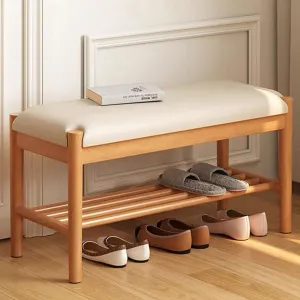 Solid Wood Shoe Bench with Cushion, 2-Tier Shoe Rack for Front Door Entrance, Enterway Benches with Shoe Storage (Natural, 31.5in)