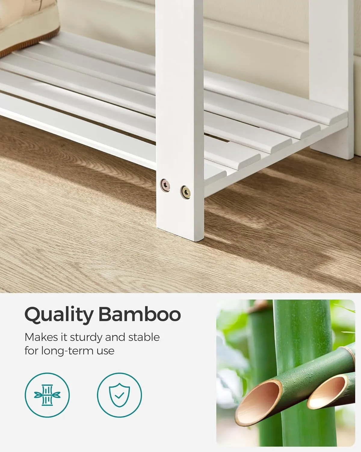 SONGMICS Bamboo Shoe Bench, 3-Tier Shoe Rack Organizer for Entryway, Living Room, Bench Seat Holds Up to 330 lb, 11.4 x 35.4 x 19.3 Inches, White and Gray ULBS904W01