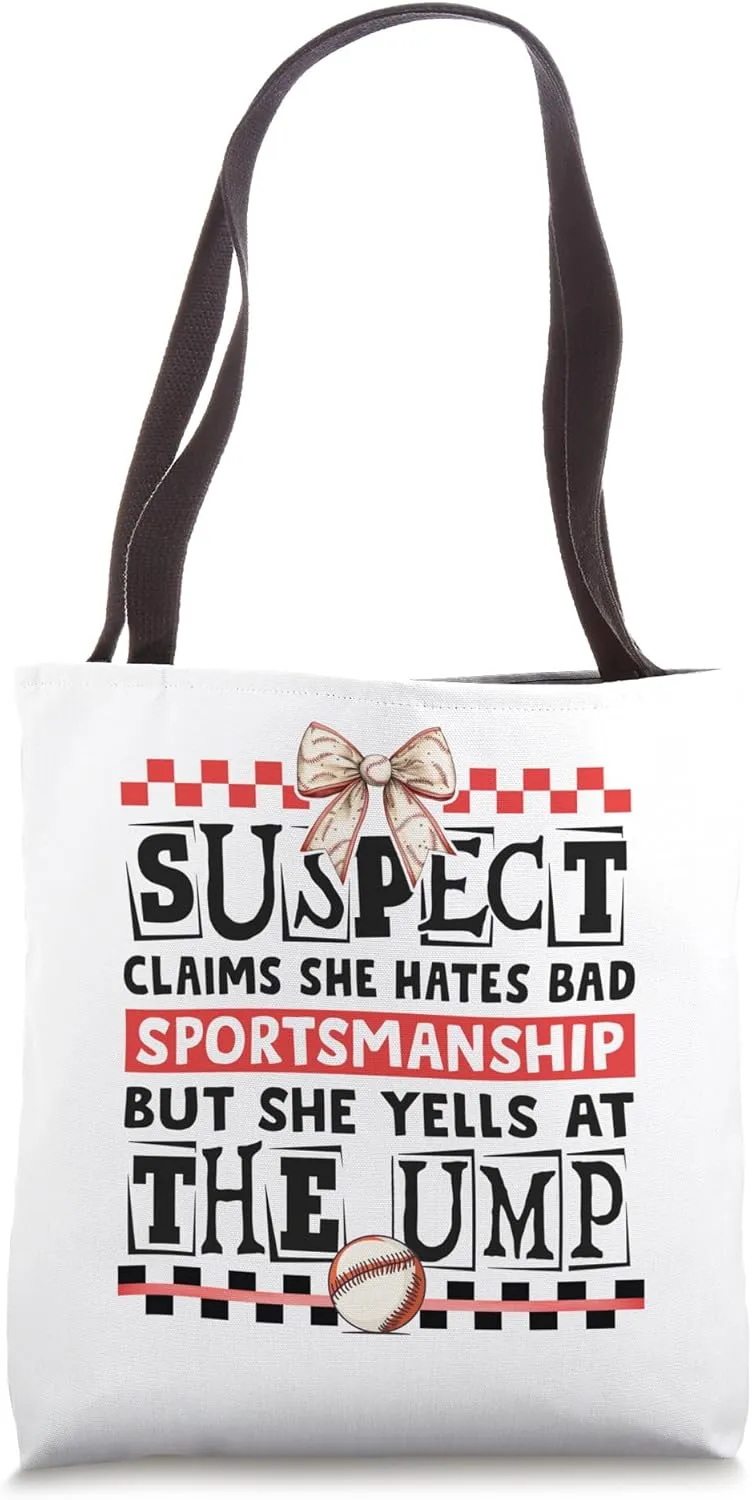 Sportsmanship Sarcasm Baseball Mom Bow Funny Tote Bag
