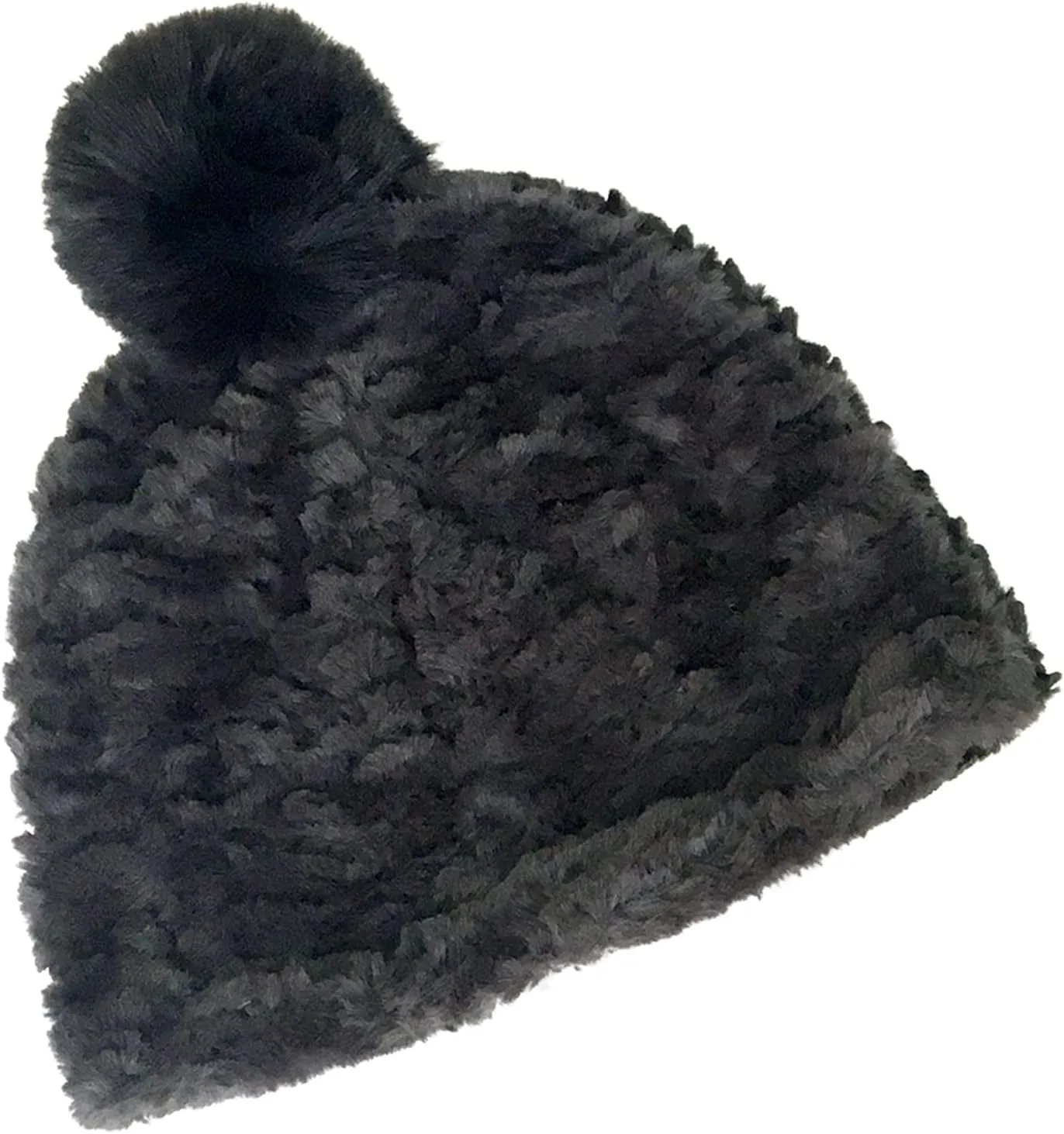 Sprigs Textured Faux Fur Beanie for Women with Pom Pom, Warm Fuzzy Beanie Winter Hat