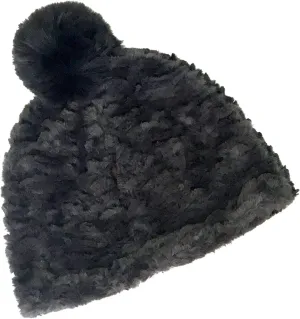 Sprigs Textured Faux Fur Beanie for Women with Pom Pom, Warm Fuzzy Beanie Winter Hat