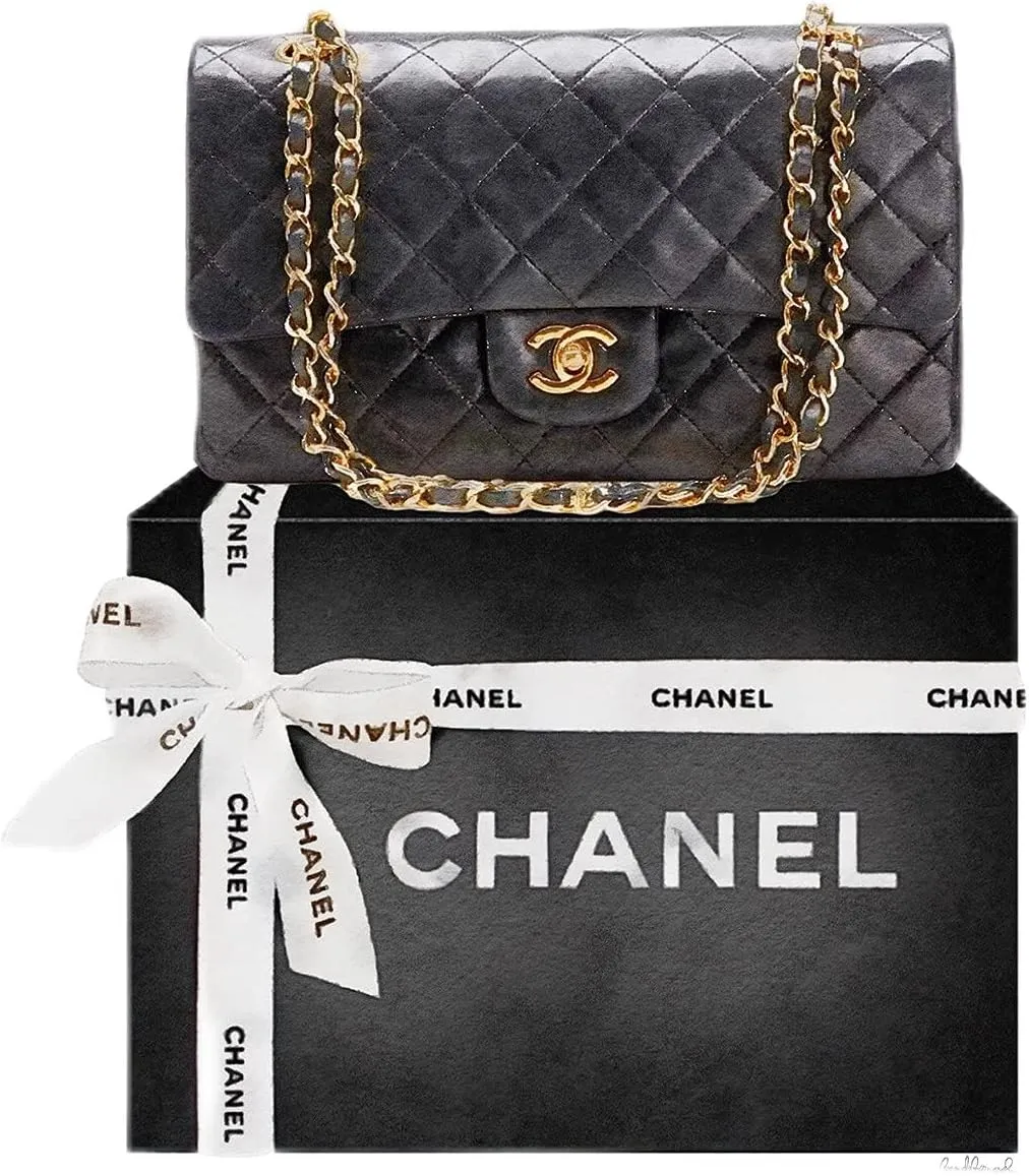 Stupell Industries Black Quilted Purse on Bold Glam Bow Box, Designed by Amanda Greenwood Wall Plaque, 10 x 15