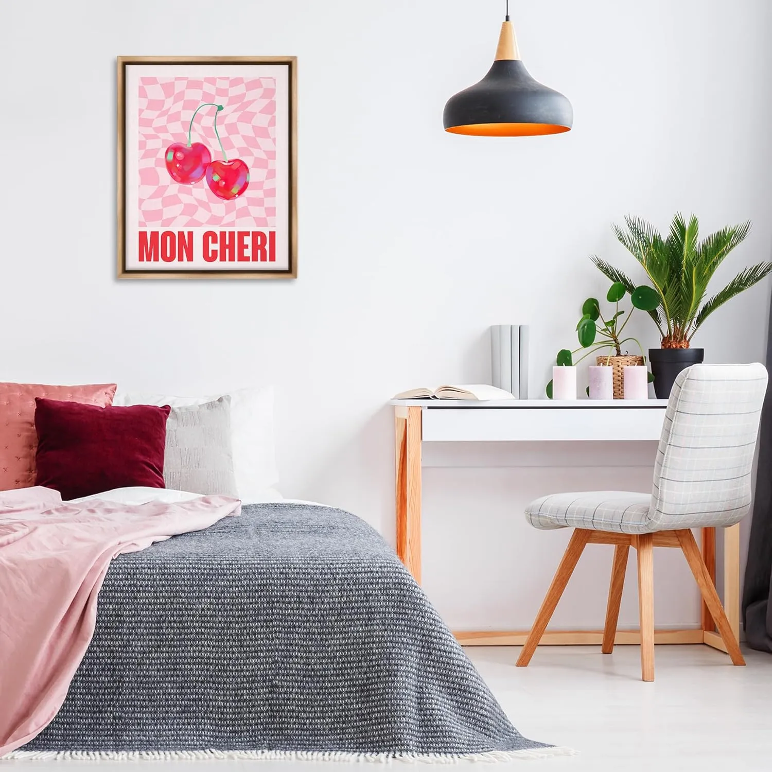 Stupell Industries Mon Cheri on Checkered Brown Floater Framed Canvas Wall Art Design by House of Lulu, 25 x 31