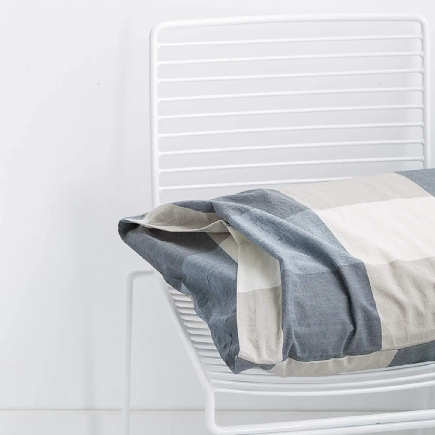 SUSYBAO Checkered Duvet Cover King 100% Washed Cotton Blue Plaid Duvet Cover 3 Pcs Set 1 Beige Grid Duvet Cover with Zipper Ties 2 Pillowcases Soft Farmhouse Buffalo Checkered Bedding Set