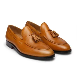 Tan Tassel Loafer With Piping Modern Detail