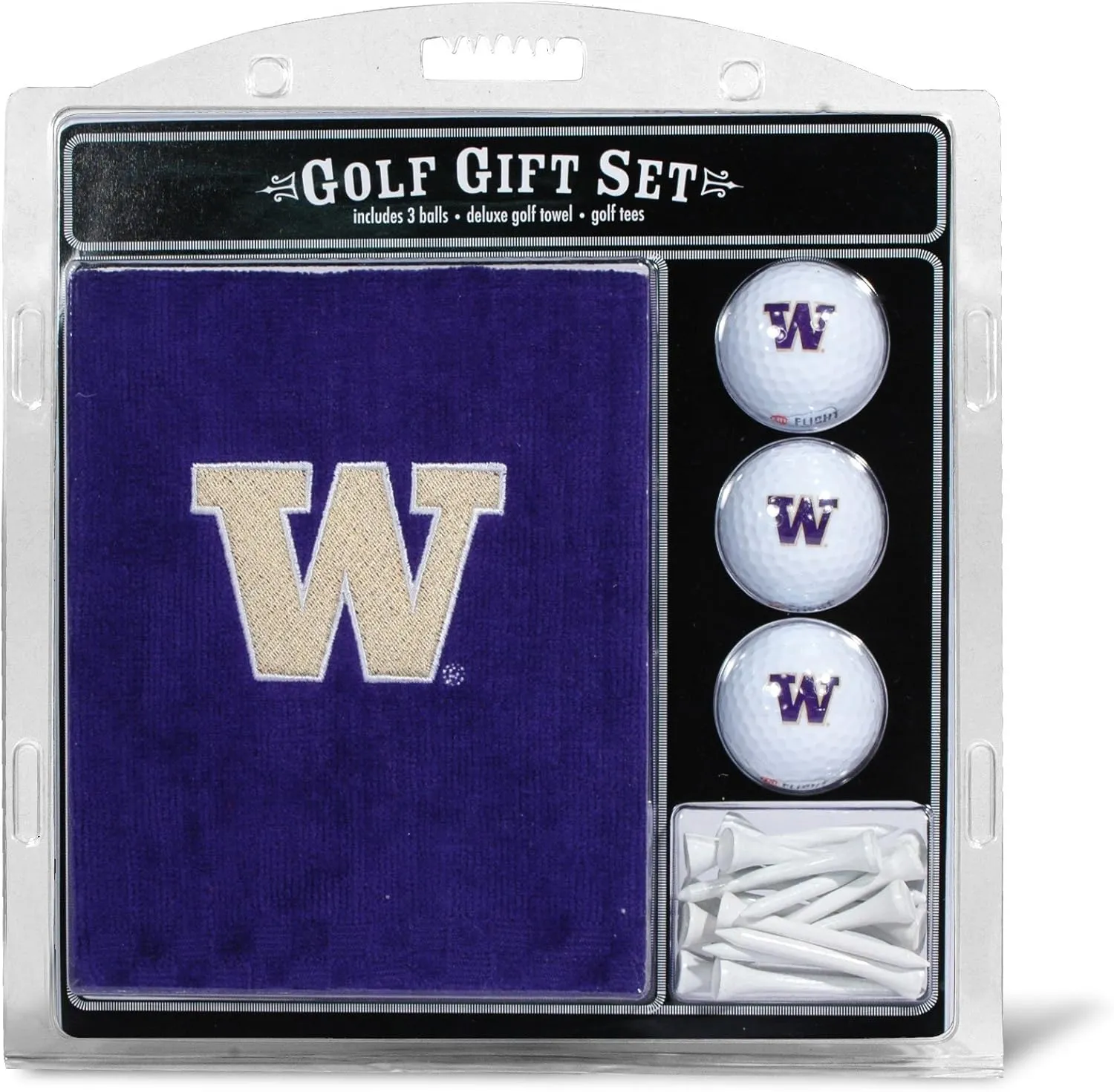 Team Golf NCAA Gift Set Embroidered Golf Towel, 3 Golf Balls, and 14 Golf Tees 2-3/4" Regulation, Tri-Fold Towel 16" x 22" & 100% Cotton