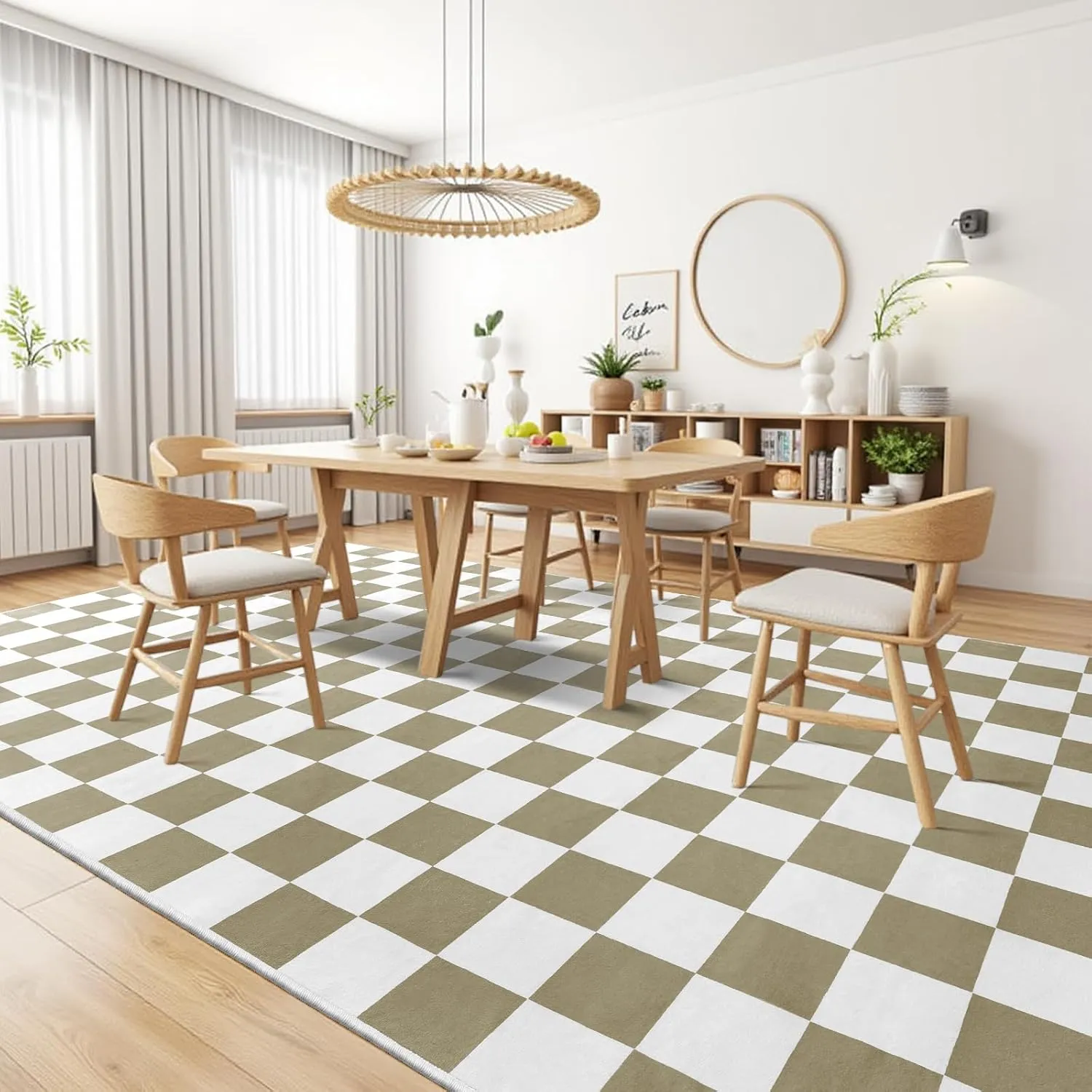 Terrug Beige and White Checkered Rug for Living Room Bedroom, 4x6 Soft Washable Area Rug with Non Slip, Low Pile Stain Resistance Carpet for Kids Room Entryway Kitchen Dorm
