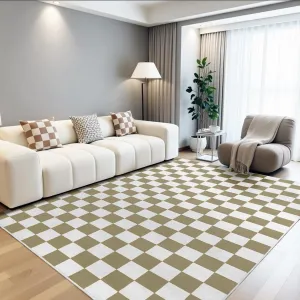 Terrug Beige and White Checkered Rug for Living Room Bedroom, 4x6 Soft Washable Area Rug with Non Slip, Low Pile Stain Resistance Carpet for Kids Room Entryway Kitchen Dorm