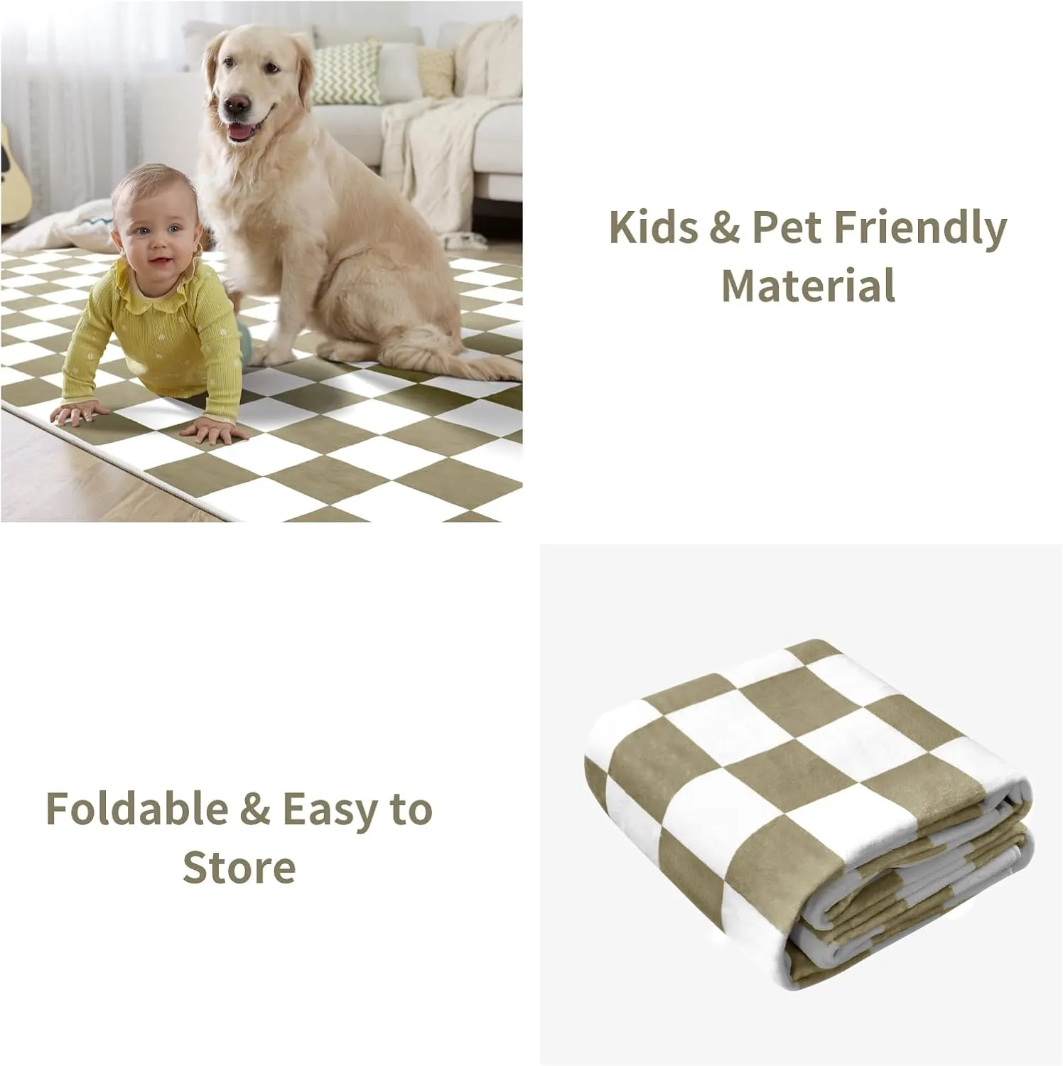 Terrug Beige and White Checkered Rug for Living Room Bedroom, 4x6 Soft Washable Area Rug with Non Slip, Low Pile Stain Resistance Carpet for Kids Room Entryway Kitchen Dorm