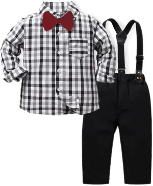 Toddler Dress Suit Baby Boys Gentleman Clothes Sets Bow Ties Shirts   Suspenders Pants Outfits