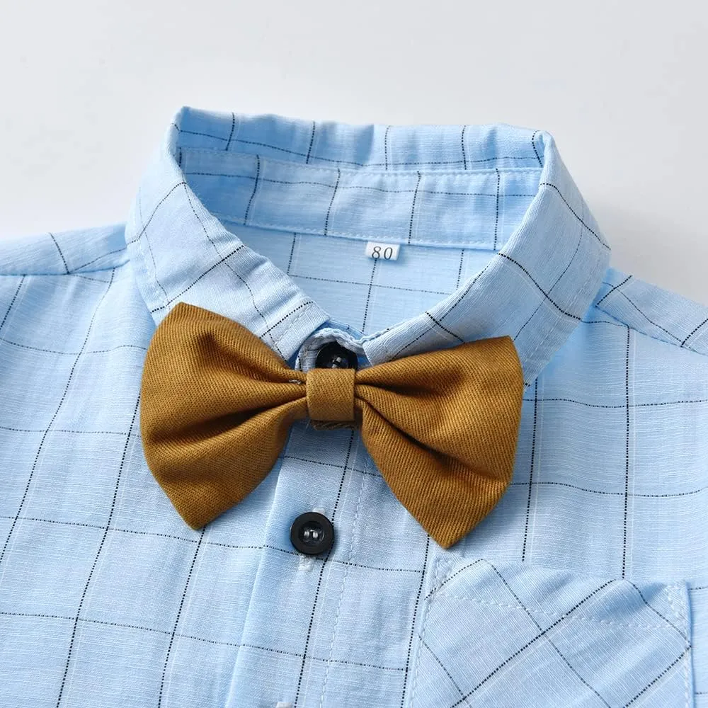 Toddler Dress Suit Baby Boys Gentleman Clothes Sets Bow Ties Shirts   Suspenders Pants Outfits