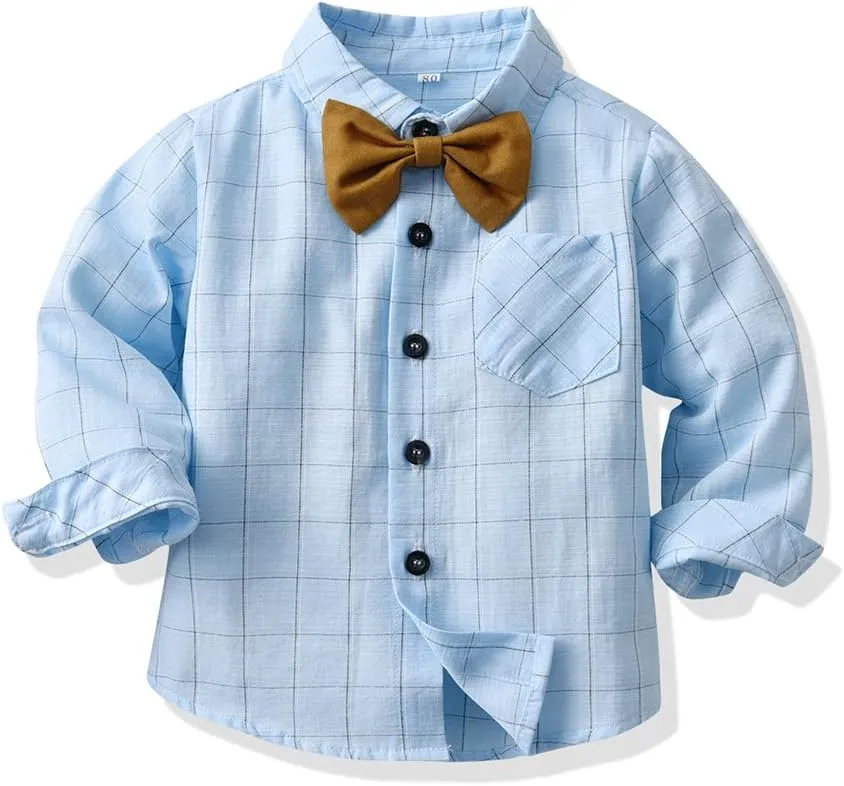 Toddler Dress Suit Baby Boys Gentleman Clothes Sets Bow Ties Shirts   Suspenders Pants Outfits