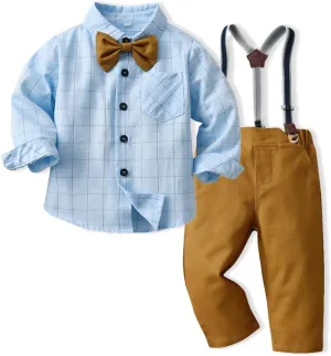 Toddler Dress Suit Baby Boys Gentleman Clothes Sets Bow Ties Shirts   Suspenders Pants Outfits