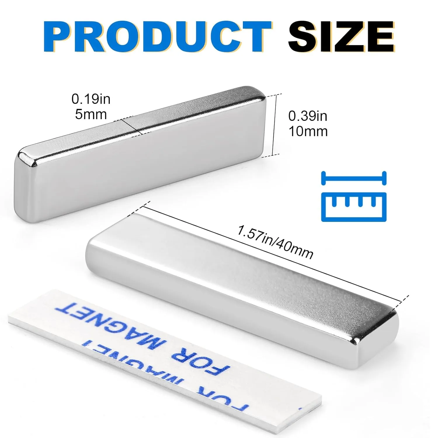 TRYMAG 25 Pack Super Strong Neodymium Magnets, Heavy Duty Rare Earth Magnets with Double-Sided Adhesive, Powerful Bar Magnetic Strips for Crafts, Fridge, Garage, Kitchen, Science, Office - 40x10x5mm