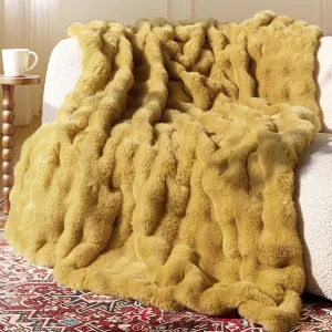 Ultra Soft Cozy Faux Fur Throw Blanket, Fuzzy Plush Thick Bubble Blanket, Oversize Luxury Fluffy Blanket for Couch, Sofa, Bedroom, and Living Room, Gifts for Women and Girls, 50x60 Inches, Dark Yellow