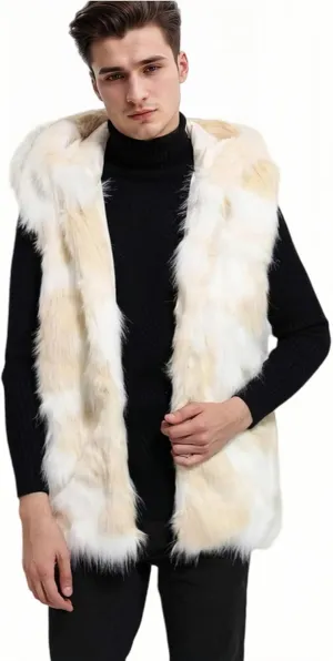 UMREN Men's Luxury Faux Fur Coat Jacket Winter Warm Long Coats Overwear Outwear Camel L