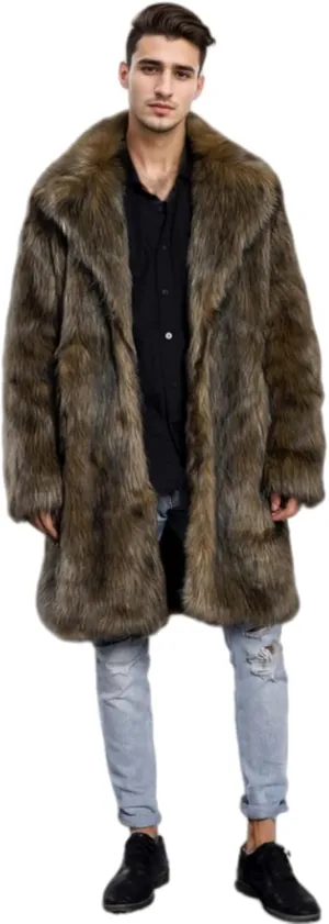 UMREN Men's Luxury Faux Fur Coat Jacket Winter Warm Long Coats Overwear Outwear