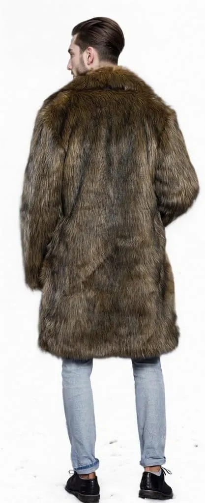 UMREN Men's Luxury Faux Fur Coat Jacket Winter Warm Long Coats Overwear Outwear