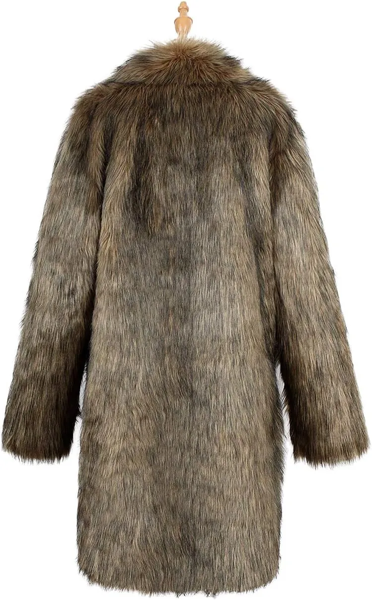 UMREN Men's Luxury Faux Fur Coat Jacket Winter Warm Long Coats Overwear Outwear