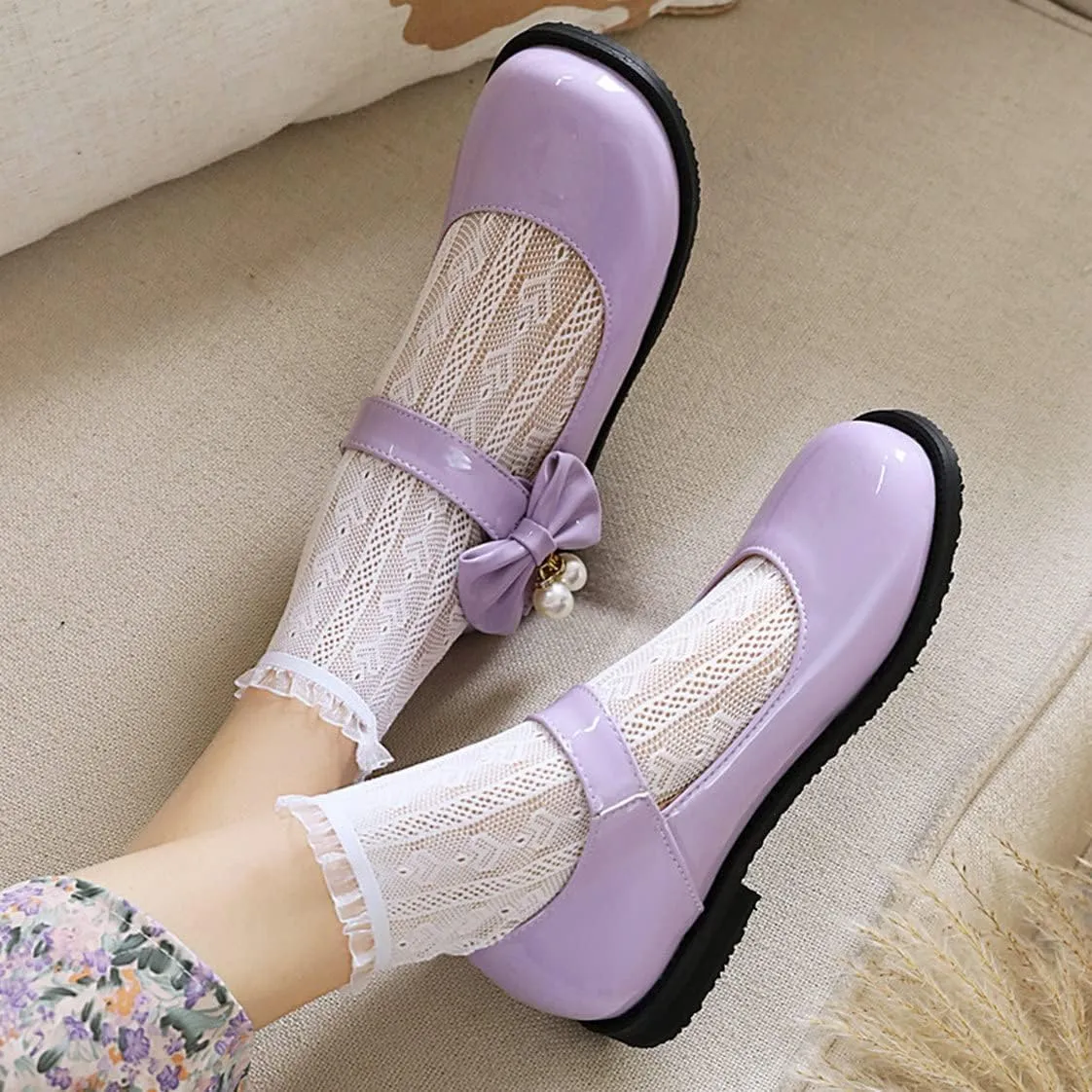 UniqueStride Womens Ballet Mary Janes Flats Patent Leather Platform Low Heels Pumps Round Toe Buckle Strap Cute Shoes