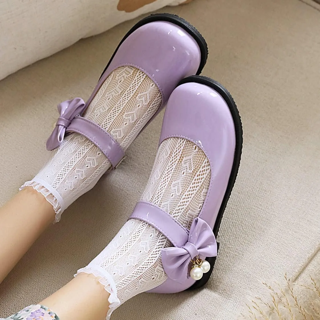 UniqueStride Womens Ballet Mary Janes Flats Patent Leather Platform Low Heels Pumps Round Toe Buckle Strap Cute Shoes