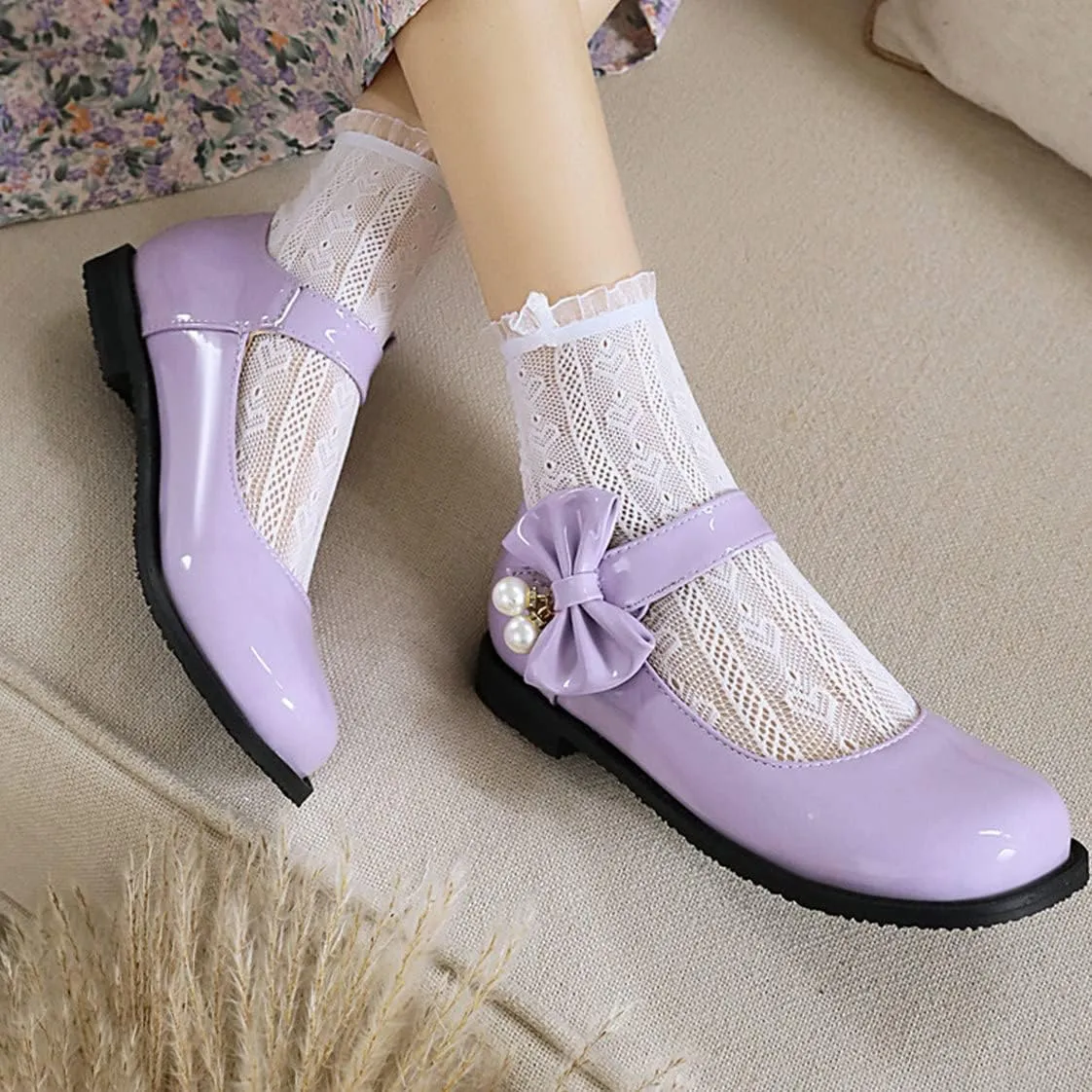 UniqueStride Womens Ballet Mary Janes Flats Patent Leather Platform Low Heels Pumps Round Toe Buckle Strap Cute Shoes