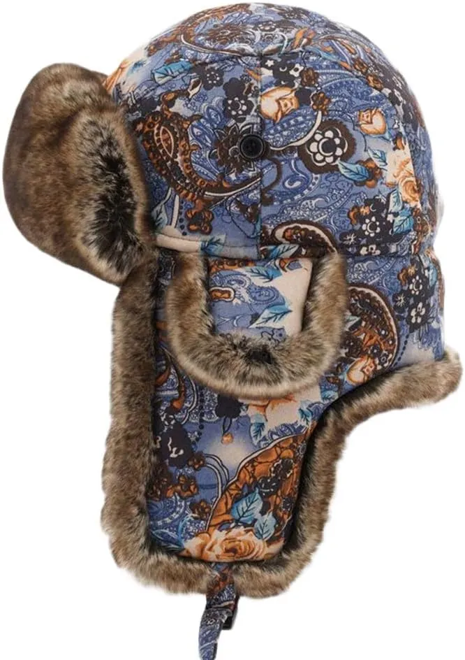 Unisex Winter Trapper Hat with Ear Flaps & Faux Fur Ushanka Aviator Hat Eskimo Hat