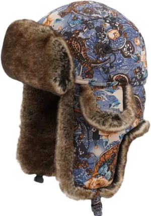 Unisex Winter Trapper Hat with Ear Flaps & Faux Fur Ushanka Aviator Hat Eskimo Hat