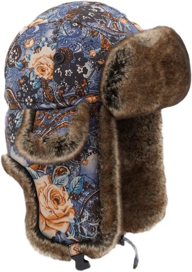 Unisex Winter Trapper Hat with Ear Flaps & Faux Fur Ushanka Aviator Hat Eskimo Hat