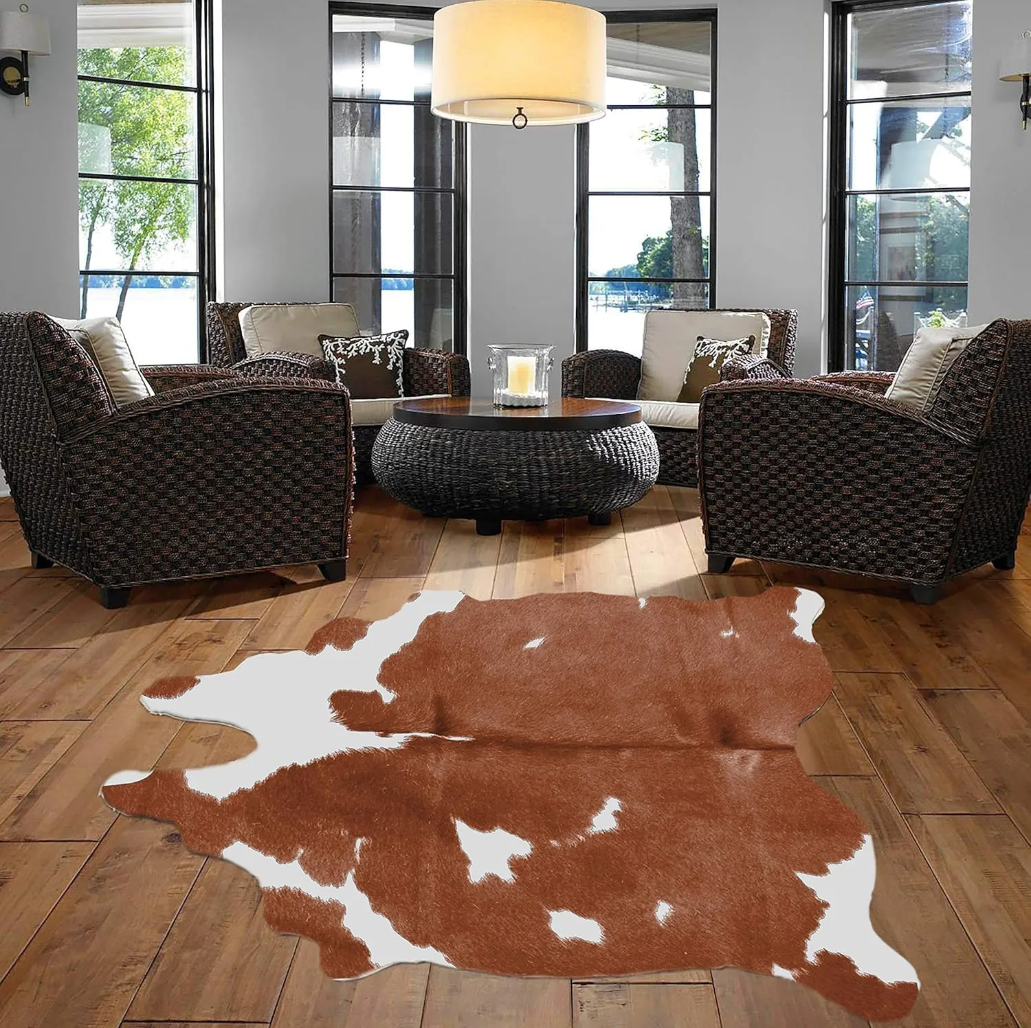 URBAN BUCK Brown & White Cowhide Area Rug Natural Premium Quality Cow Skin Hair On Leather Rug for Bedroom Décor 6ft x 7ft (72Inch x 84Inch, 182.88CM x 213.36CM)