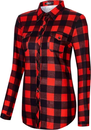 Urban CoCo Women's Classic Plaid Shirt Button Down Long Sleeve Blouse