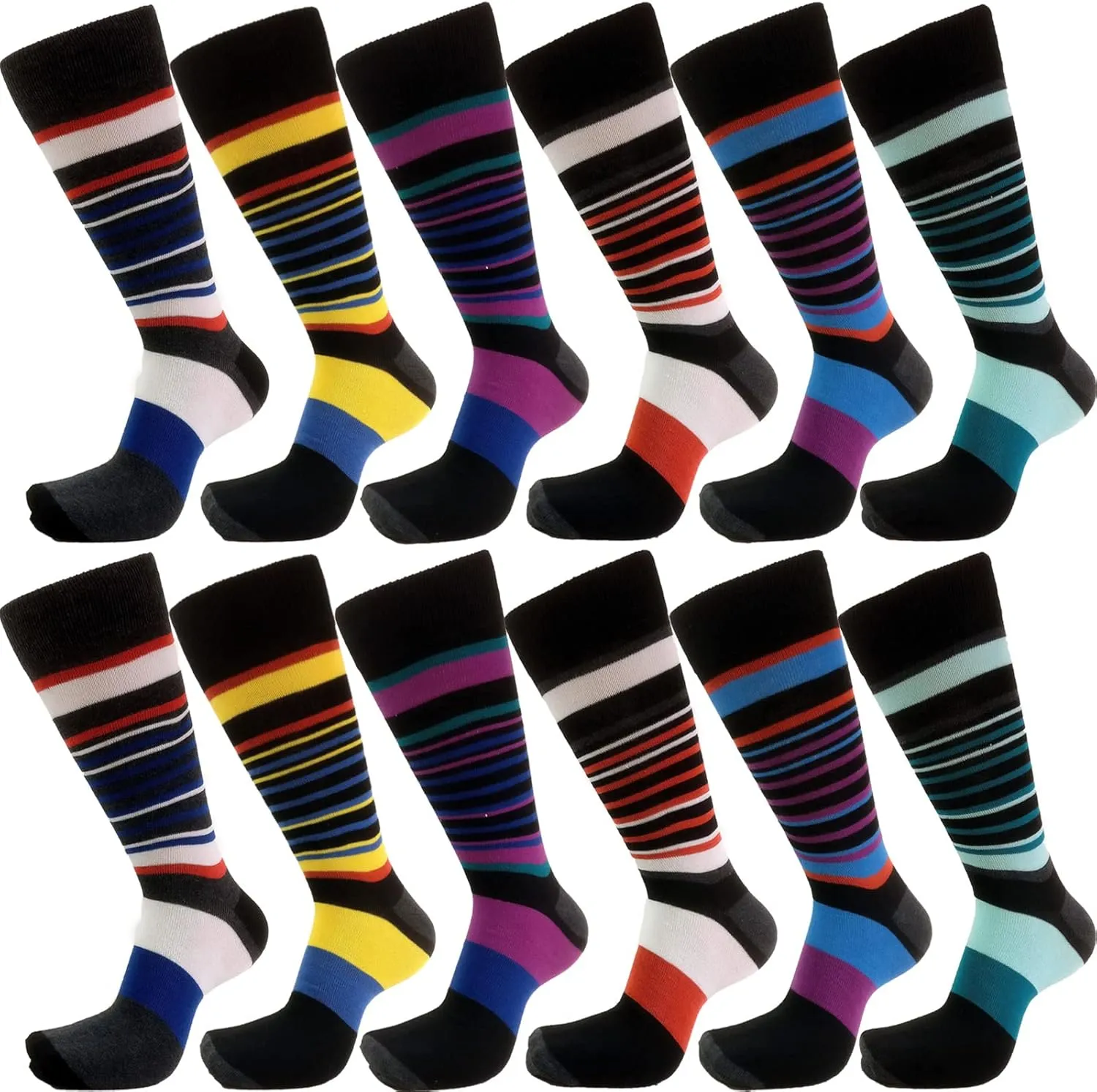 USBingoshop Mens Cotton Argyle Striped Solid Ribbed Black Crew Dress Socks