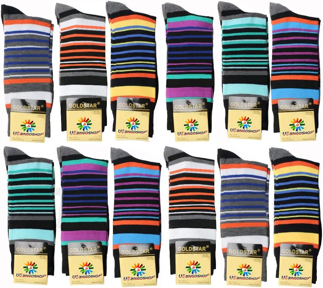 USBingoshop Mens Cotton Argyle Striped Solid Ribbed Black Crew Dress Socks