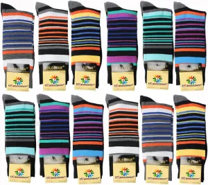 USBingoshop Mens Cotton Argyle Striped Solid Ribbed Black Crew Dress Socks