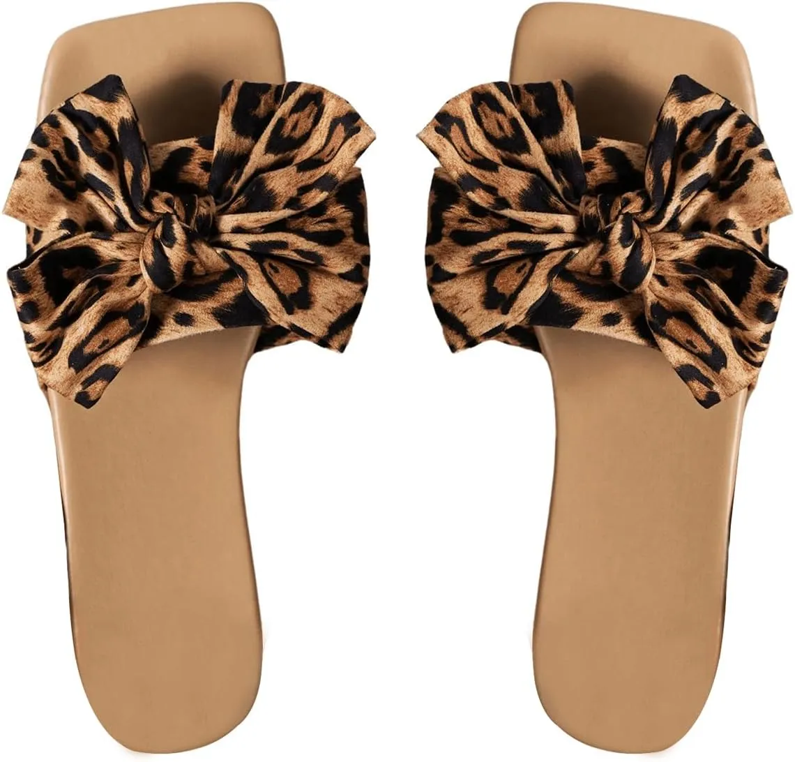 Verdusa Women's Square Toe Bow Slide Sandals Casual Summer Sandals