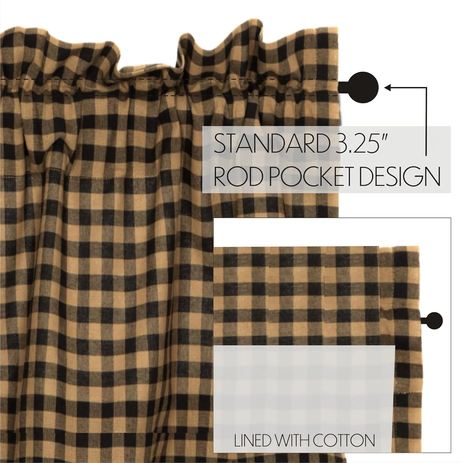 VHC Brands, Black Check, Cotton, L36xW36, Scalloped Tier, Set of 2, Black