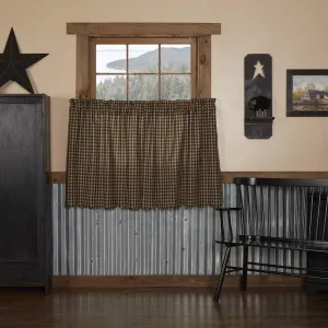 VHC Brands, Black Check, Cotton, L36xW36, Scalloped Tier, Set of 2, Black