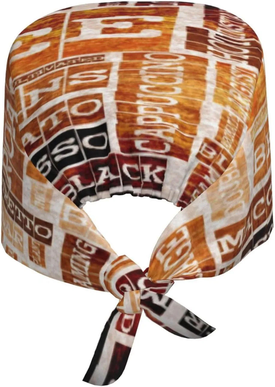 Vintage Coffee Print Scrub Caps Working Nurse Hats With Adjustable Tie Back Hat Women Men