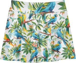 visesunny Girl's Golf Skirt Athletic Colorful Macaw Bird Tennis Skort Sport Activewear with Double Layer Pockets