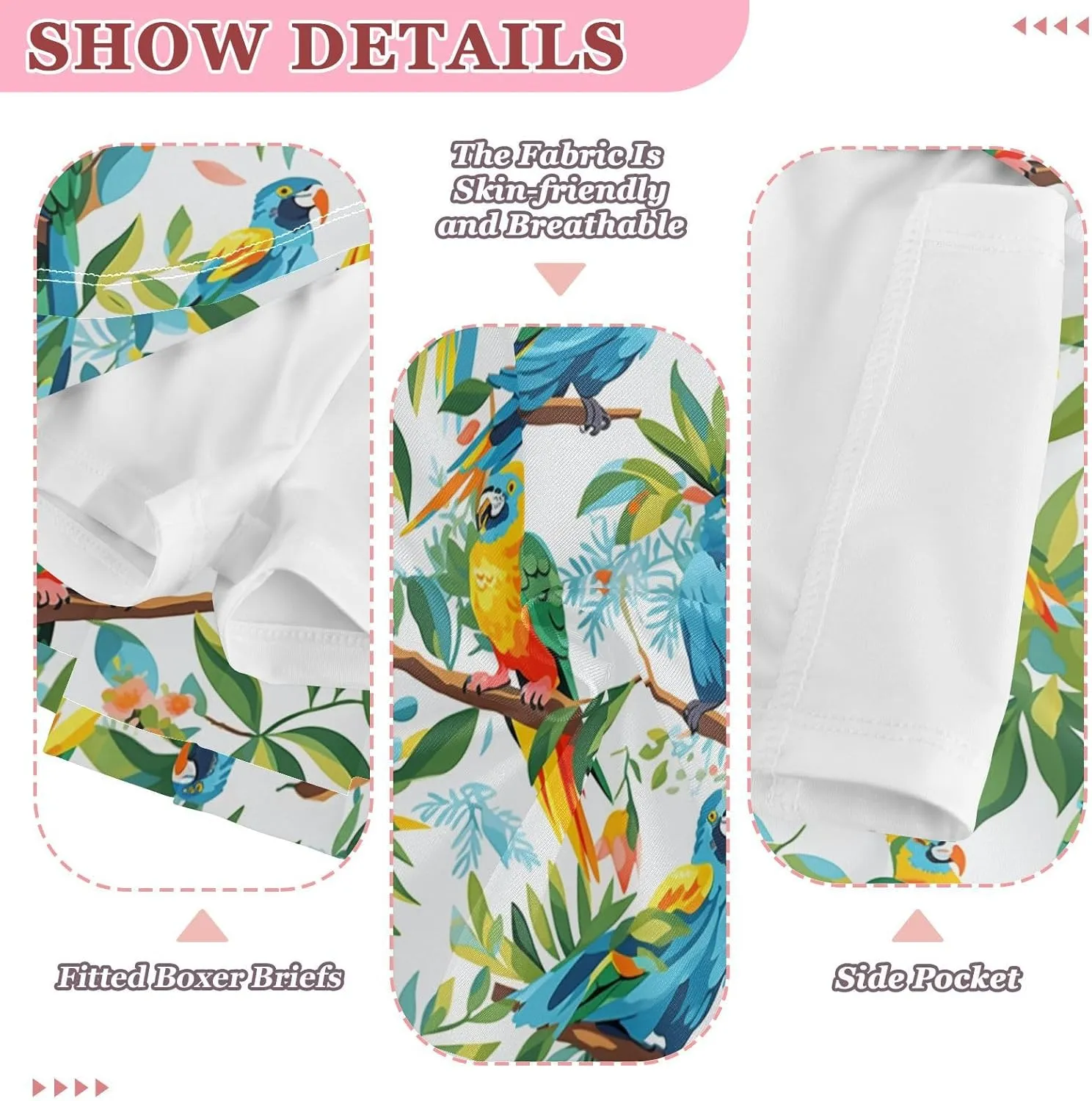 visesunny Girl's Golf Skirt Athletic Colorful Macaw Bird Tennis Skort Sport Activewear with Double Layer Pockets