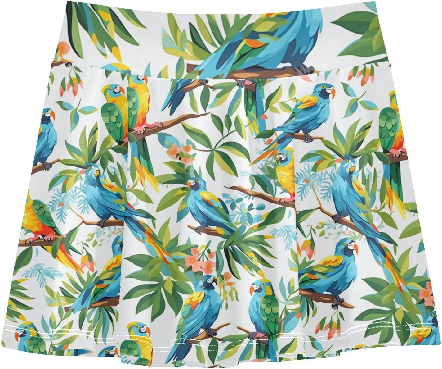 visesunny Girl's Golf Skirt Athletic Colorful Macaw Bird Tennis Skort Sport Activewear with Double Layer Pockets