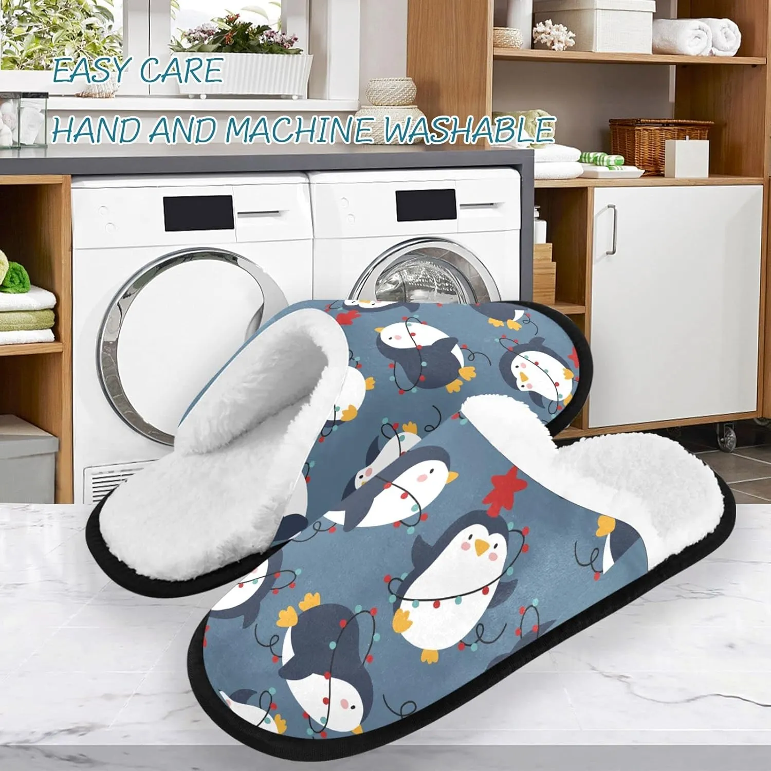 visesunny Slippers for Women Mens Funny Winter Warm Memory Foam Cotton Home Slippers Soft Plush Fleece Slip on House Slippers Unisex