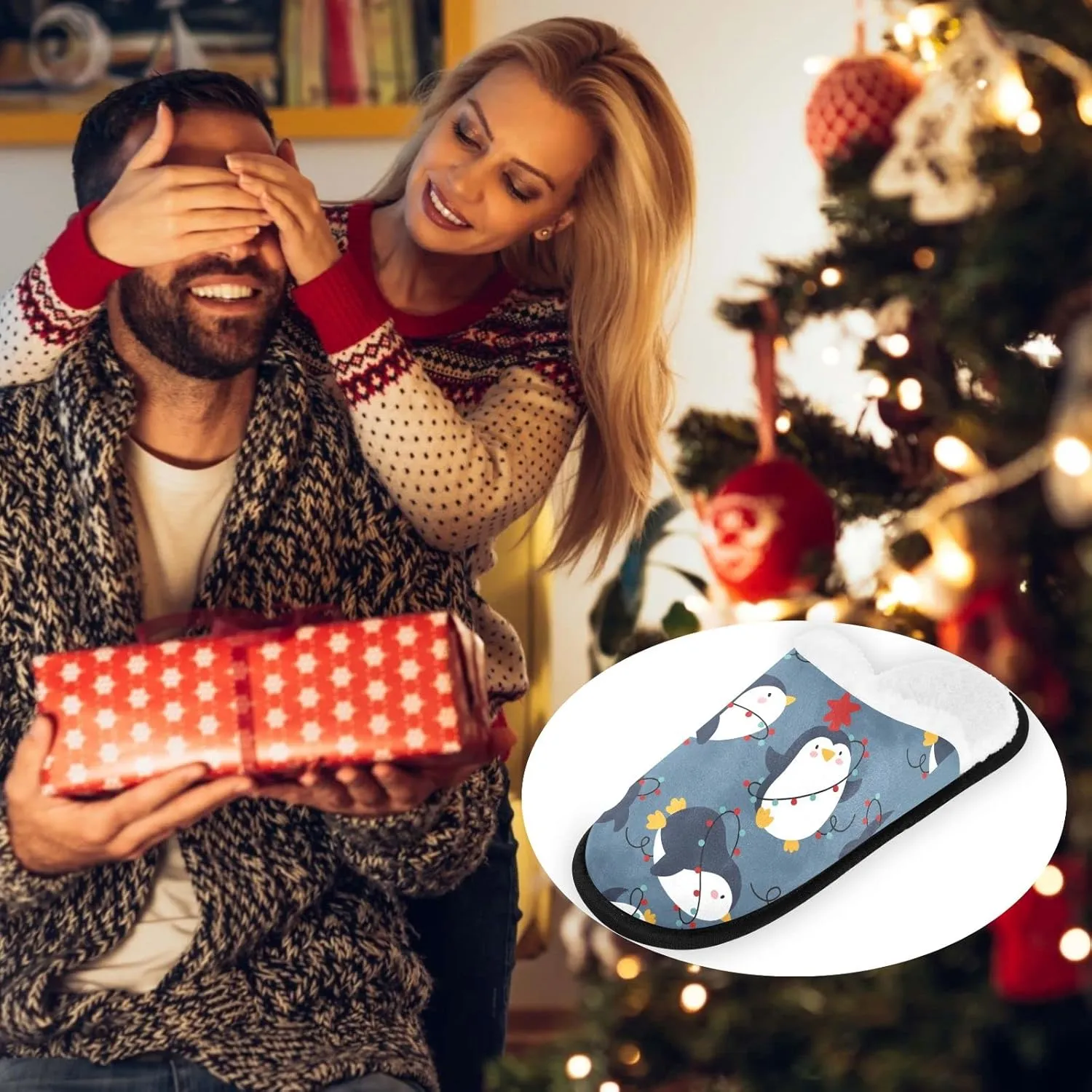 visesunny Slippers for Women Mens Funny Winter Warm Memory Foam Cotton Home Slippers Soft Plush Fleece Slip on House Slippers Unisex