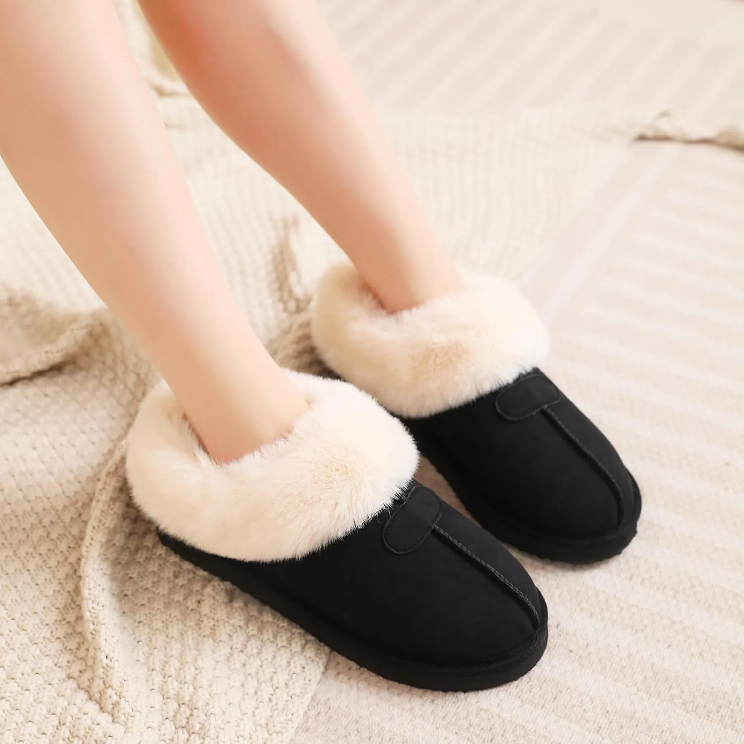 VONMAY Women's Fuzzy Memory Foam Slippers Fluffy Slip On Cozy Warm Winter House Shoes Plush Faux Fur Lining Lightweight Anti Slip Sole Indoor and Outdoor
