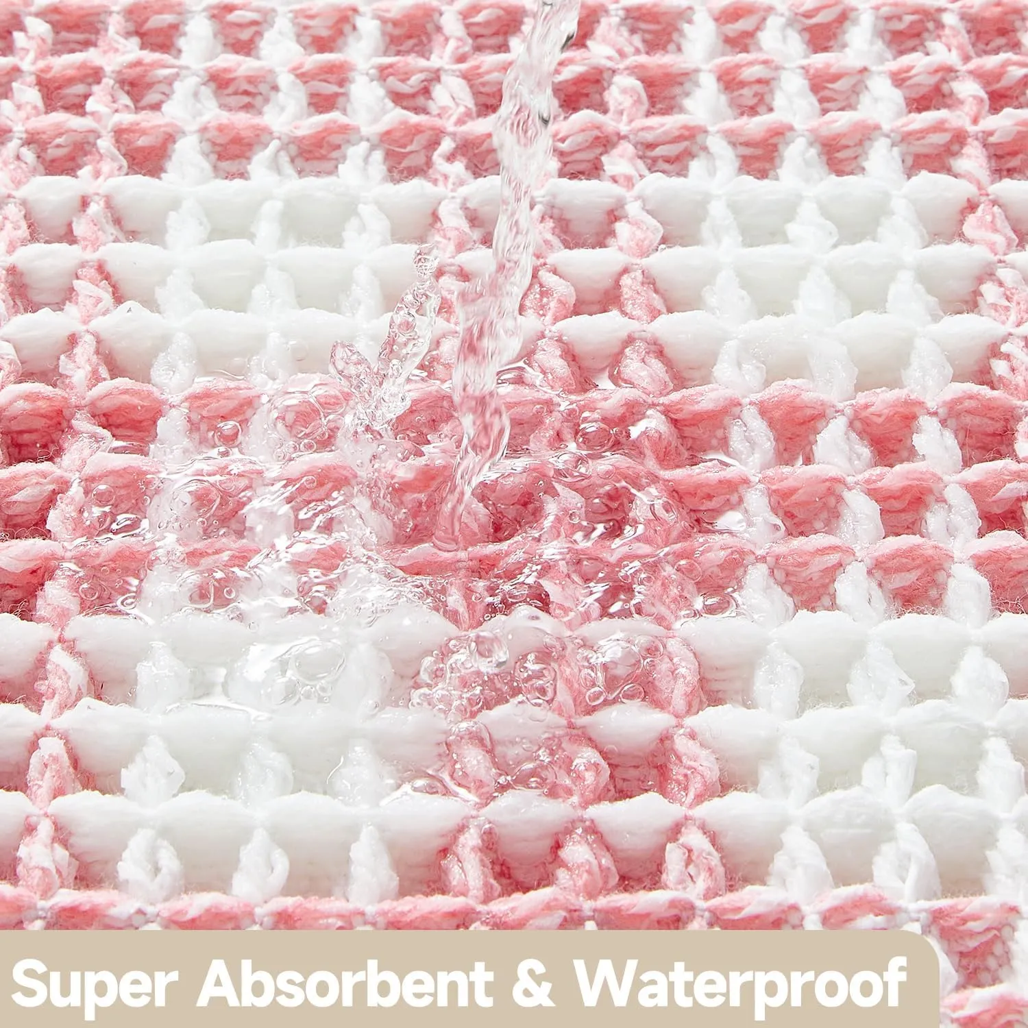 Waffle Bath Mat, Boho Bathroom Rugs Non Slip Washable Absorbent Checkered Bathroom Mat Quick Dry Cute Bath Mat, 30"x20" Pink and White