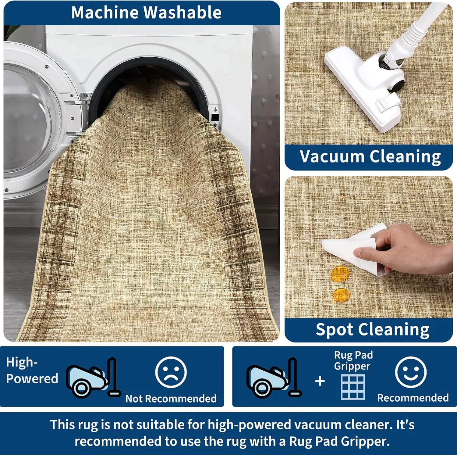 Washable Area Rug 5x7 Plaid Rugs for Living Room Non Slip Throw Rugs Checkered Soft Rug Low Pile Thin Rug Indoor Floor Carpet for Bedroom Home Decor, Jute