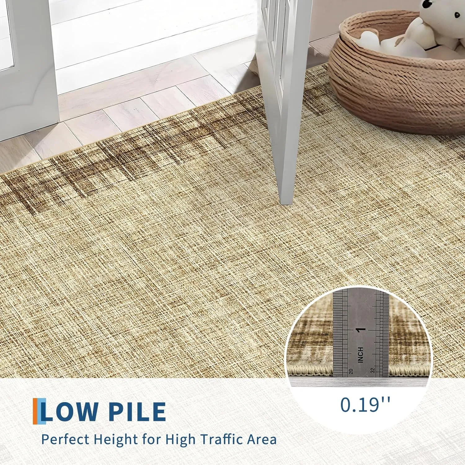 Washable Area Rug 5x7 Plaid Rugs for Living Room Non Slip Throw Rugs Checkered Soft Rug Low Pile Thin Rug Indoor Floor Carpet for Bedroom Home Decor, Jute